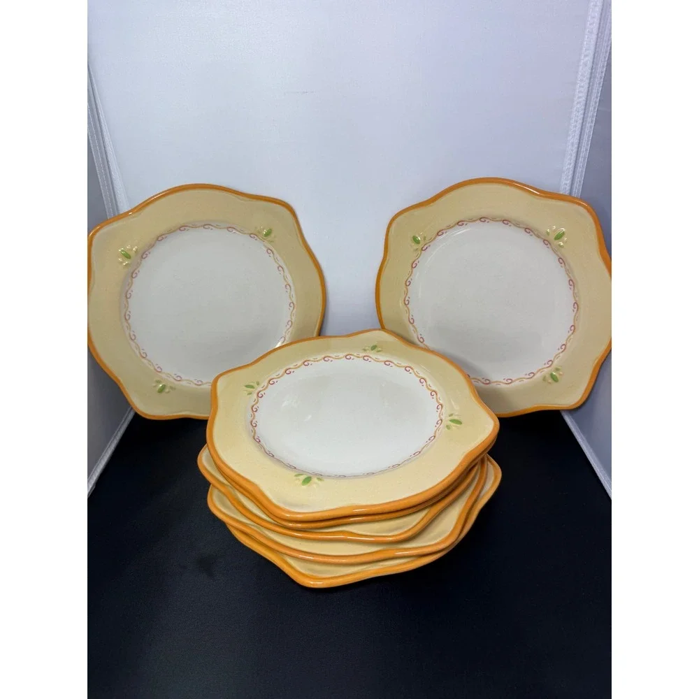 Pfaltzgraff Villa‎ della Luna stoneware salad Plates Set of 7 Yellow Floral 8.5